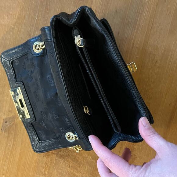 Michael Kors Sloan Black Leather Shoulder
Crossbody Bag Gold Chain Turnlock - Picture 8 of 10